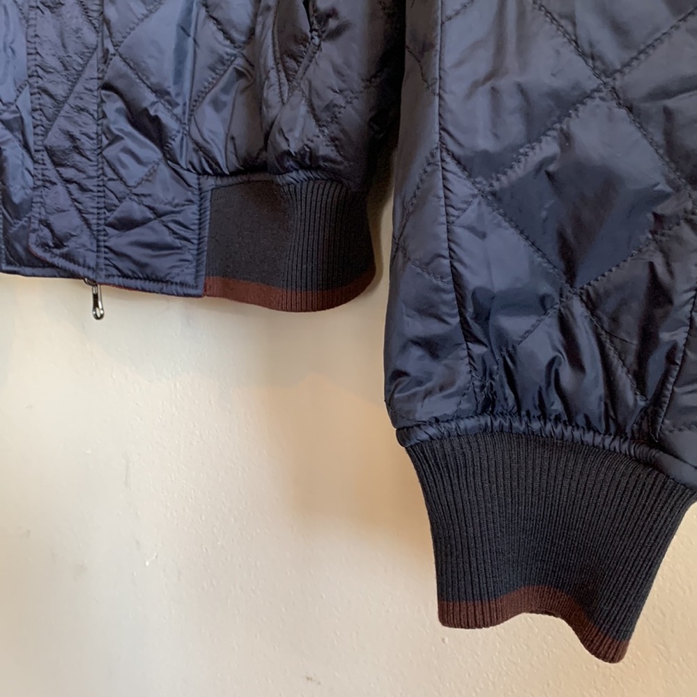 NWOT Vince REVERSIBLE 5-pkt Flight Jacket Navy Quilted  and Merlot Patchwork - Picture 8 of 12